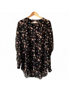 Camber & GRACE Black Floral Sheer Cut Out Sleeve Tunic Small